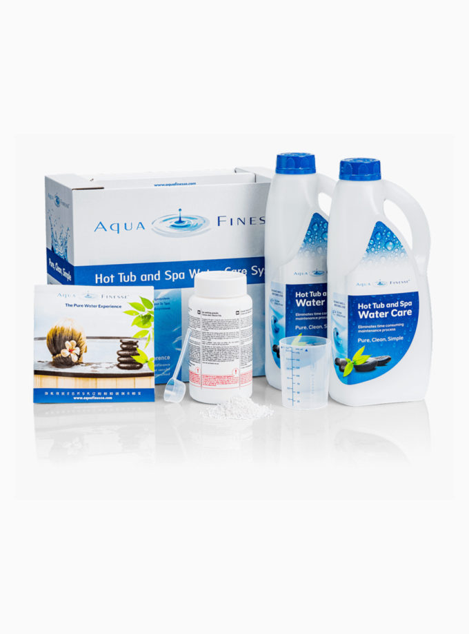 Kit de traitement Aquafinesse pour spa : 2 bouteilles de liquide clarifiant (2L) + 450g de chlore granulés